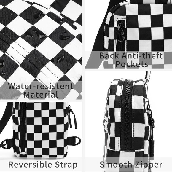 Stylish Water-Resistant Checkered Crossbody Sling Bag for Active Lifestyles - Picture 7 of 7